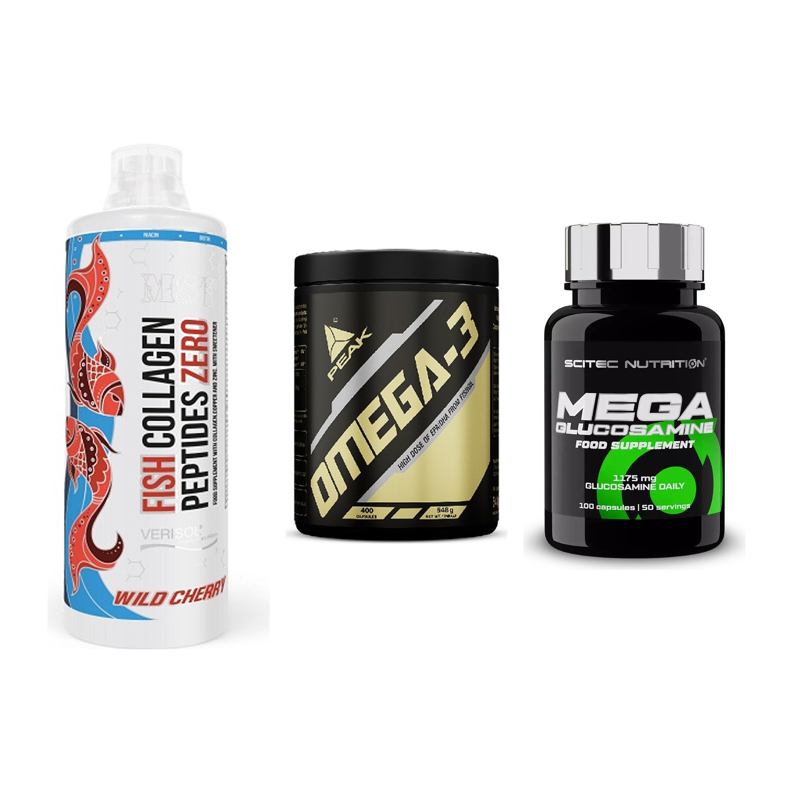 Gelenk-Set: MST Fish Collagen + Peak Omega-3 + Scitec Mega – alle enthaltenen Artikel