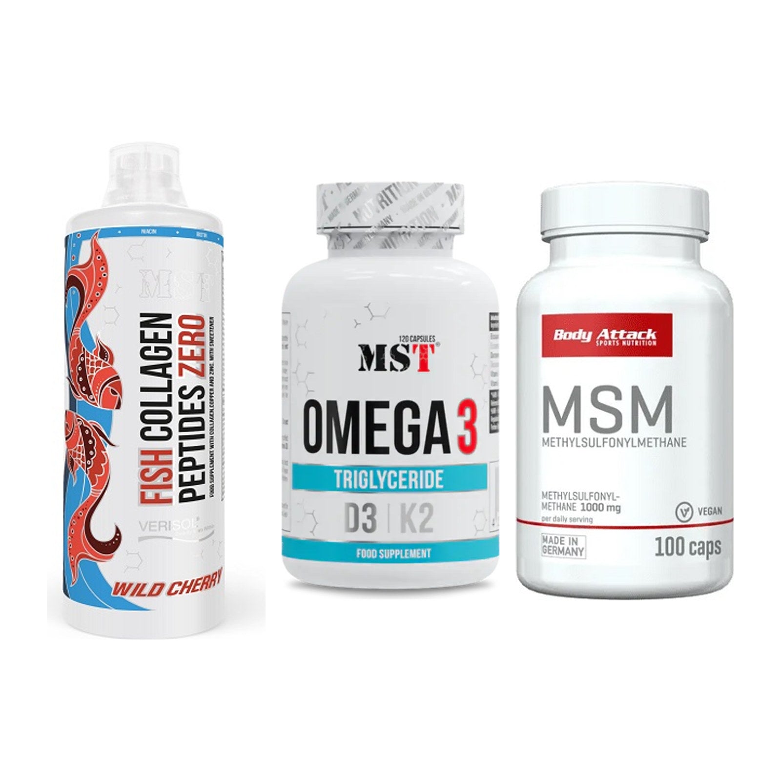 Gelenk-Set: MST Fish Collagen + MST Omega 3 500 + Body Attack MSM – alle enthaltenen Artikel