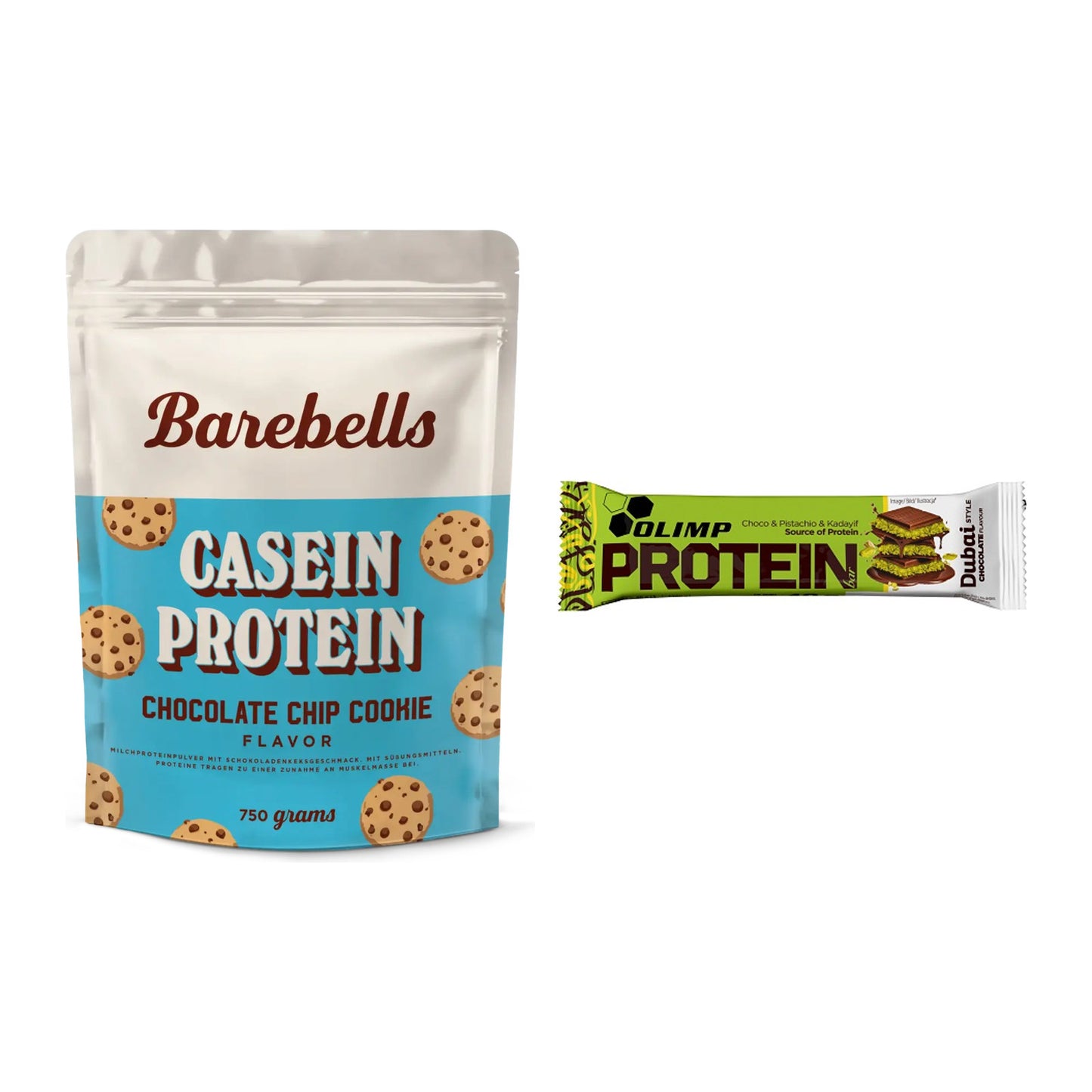 Schokolade Geschmacks-Duo: Barebells Casein + 2× Olimp Protein Bar – alle enthaltenen Artikel
