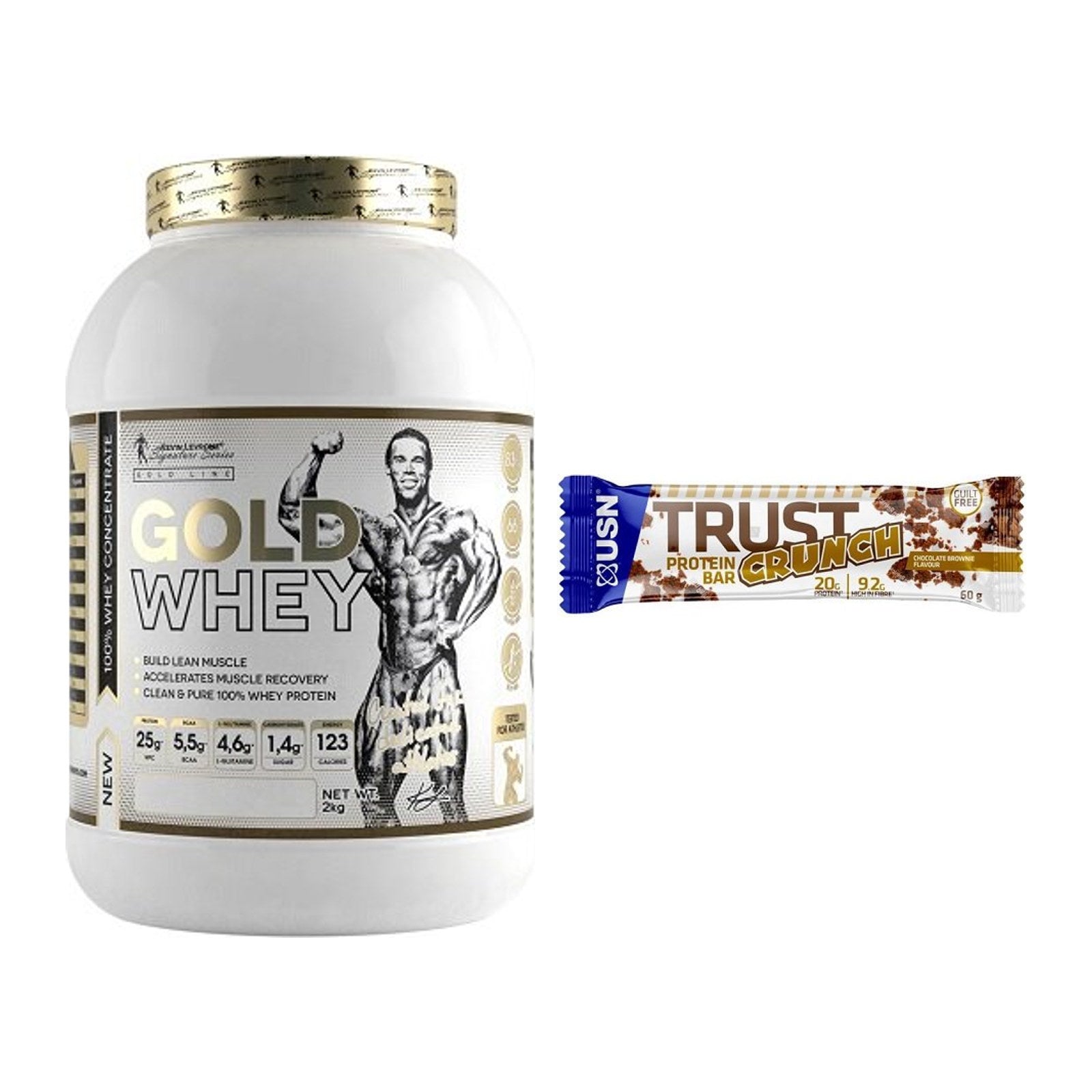 Schokolade Geschmacks-Duo: Kevin Levrone Gold + 2× USN TRUST Crunch – alle enthaltenen Artikel