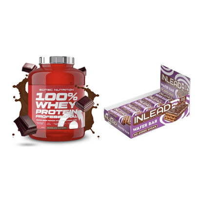 Schokolade Geschmacks-Duo: Scitec 100% Whey + 2× INLEAD Wafer Bar – alle enthaltenen Artikel