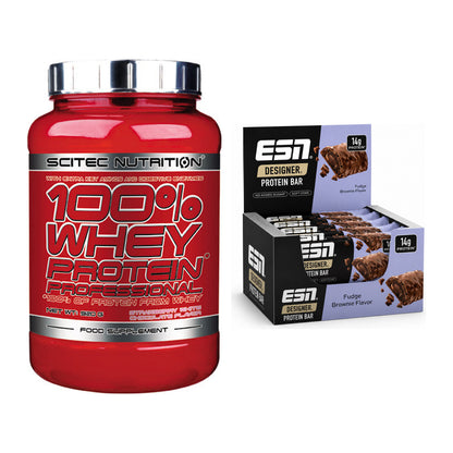 Schokolade Geschmacks-Duo: Scitec 100% Whey + 2× ESN Designer Bar – alle enthaltenen Artikel
