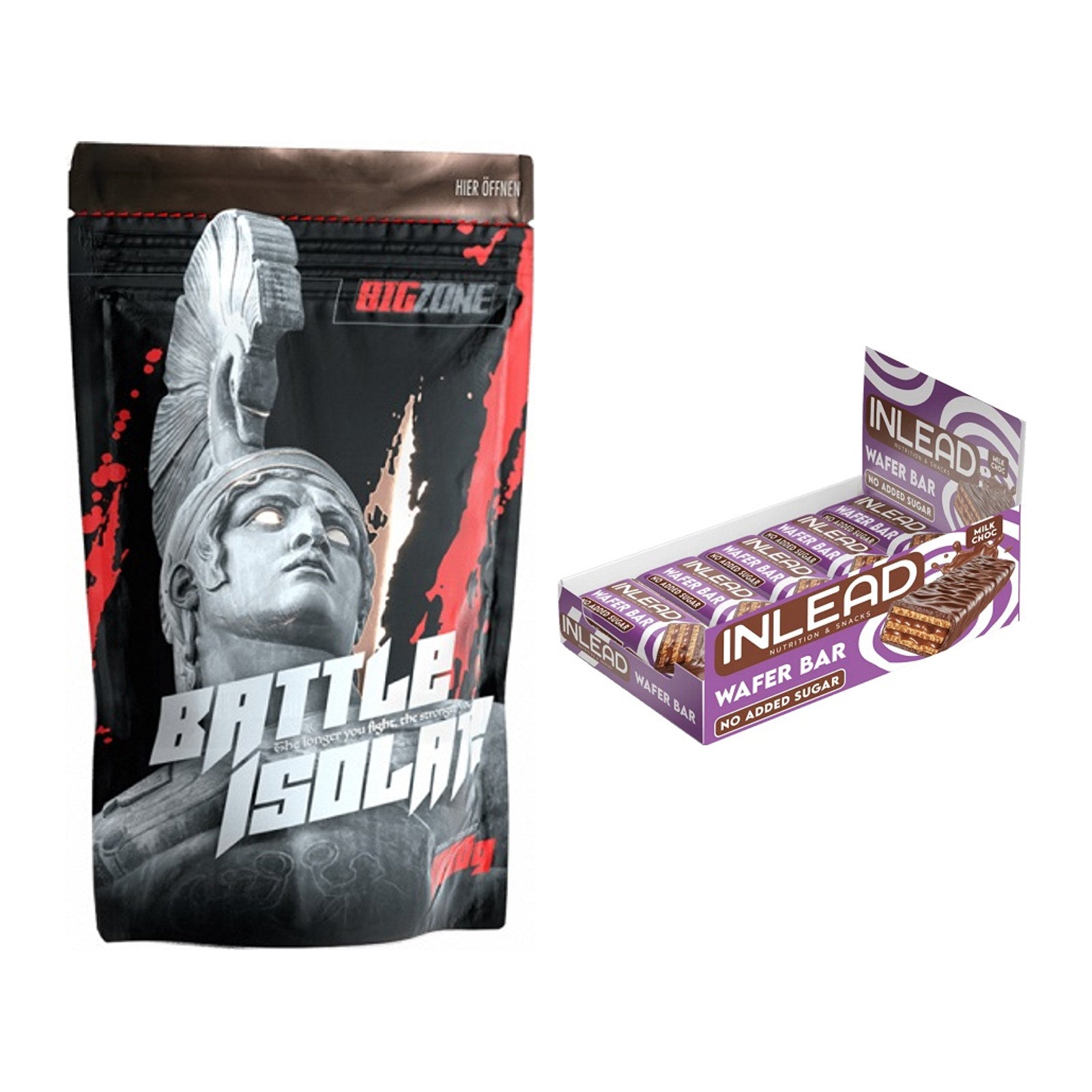 Schokolade Geschmacks-Duo: Big Zone Battle + 2× INLEAD Wafer Bar – alle enthaltenen Artikel