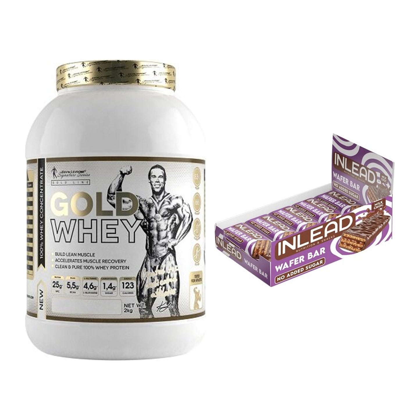 Schokolade Geschmacks-Duo: Kevin Levrone Gold + 2× INLEAD Wafer Bar – alle enthaltenen Artikel