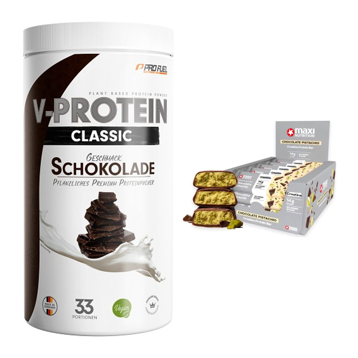 Schokolade Geschmacks-Duo: ProFuel VEGAN + 2× MaxiNutrition – alle enthaltenen Artikel