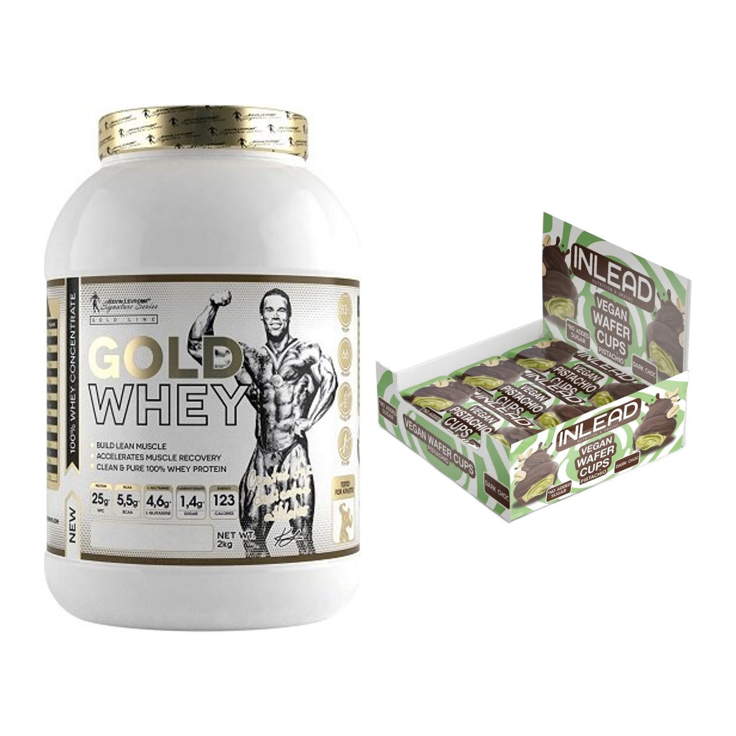 Schokolade Geschmacks-Duo: Kevin Levrone Gold + 2× INLEAD Wafer Cups – alle enthaltenen Artikel
