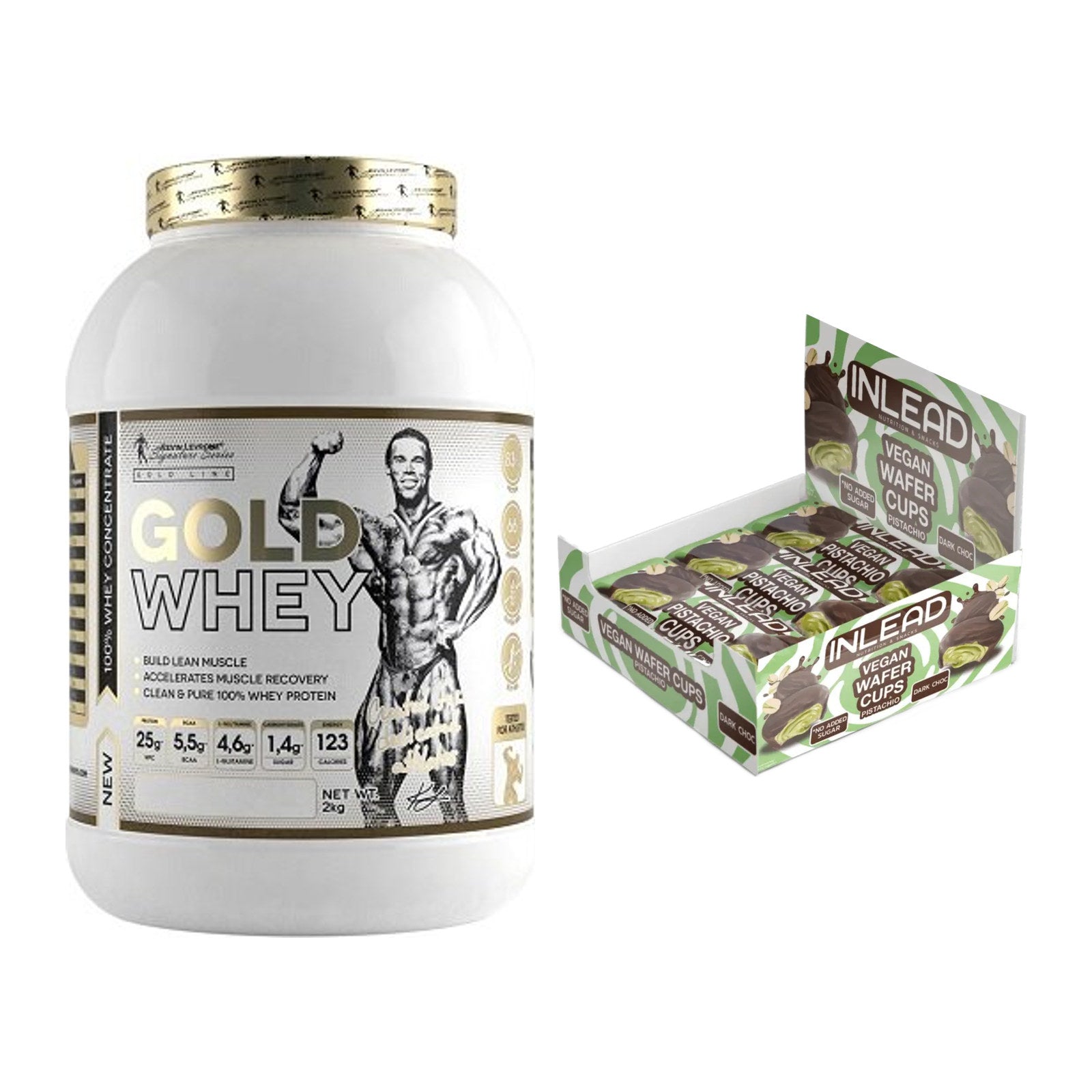 Schokolade Geschmacks-Duo: Kevin Levrone Gold + 2× INLEAD Wafer Cups – alle enthaltenen Artikel