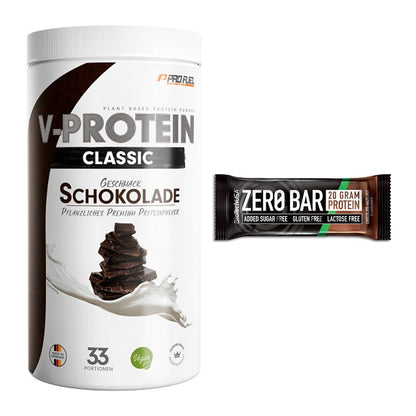 Schokolade Geschmacks-Duo: ProFuel VEGAN PROTEIN + 2× BioTech Zero Bar – alle enthaltenen Artikel