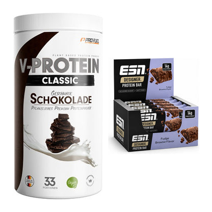 Schokolade Geschmacks-Duo: ProFuel VEGAN PROTEIN + 2× ESN Designer Bar – alle enthaltenen Artikel