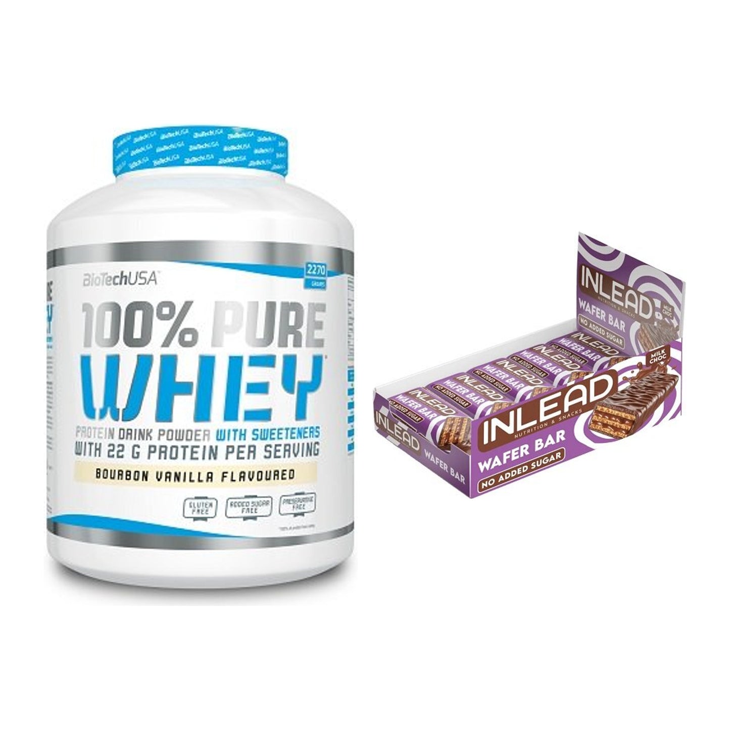 Schokolade Geschmacks-Duo: BioTech 100% Pure + 2× INLEAD Wafer Bar – alle enthaltenen Artikel