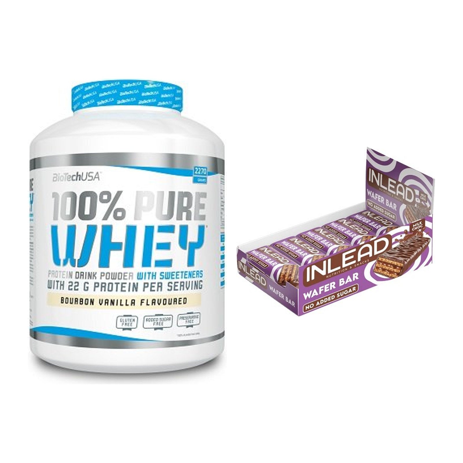 Schokolade Geschmacks-Duo: BioTech 100% Pure + 2× INLEAD Wafer Bar – alle enthaltenen Artikel