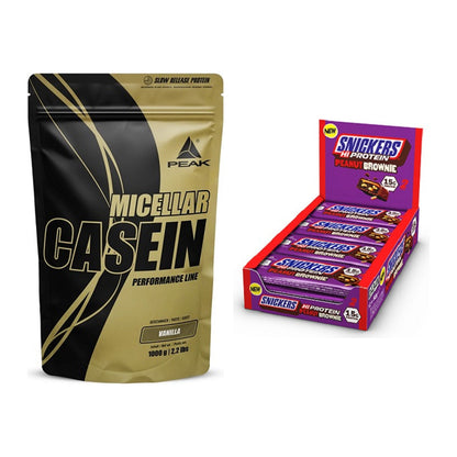 Schokolade Geschmacks-Duo: Peak Micellar Casein + 2× Snickers High – alle enthaltenen Artikel