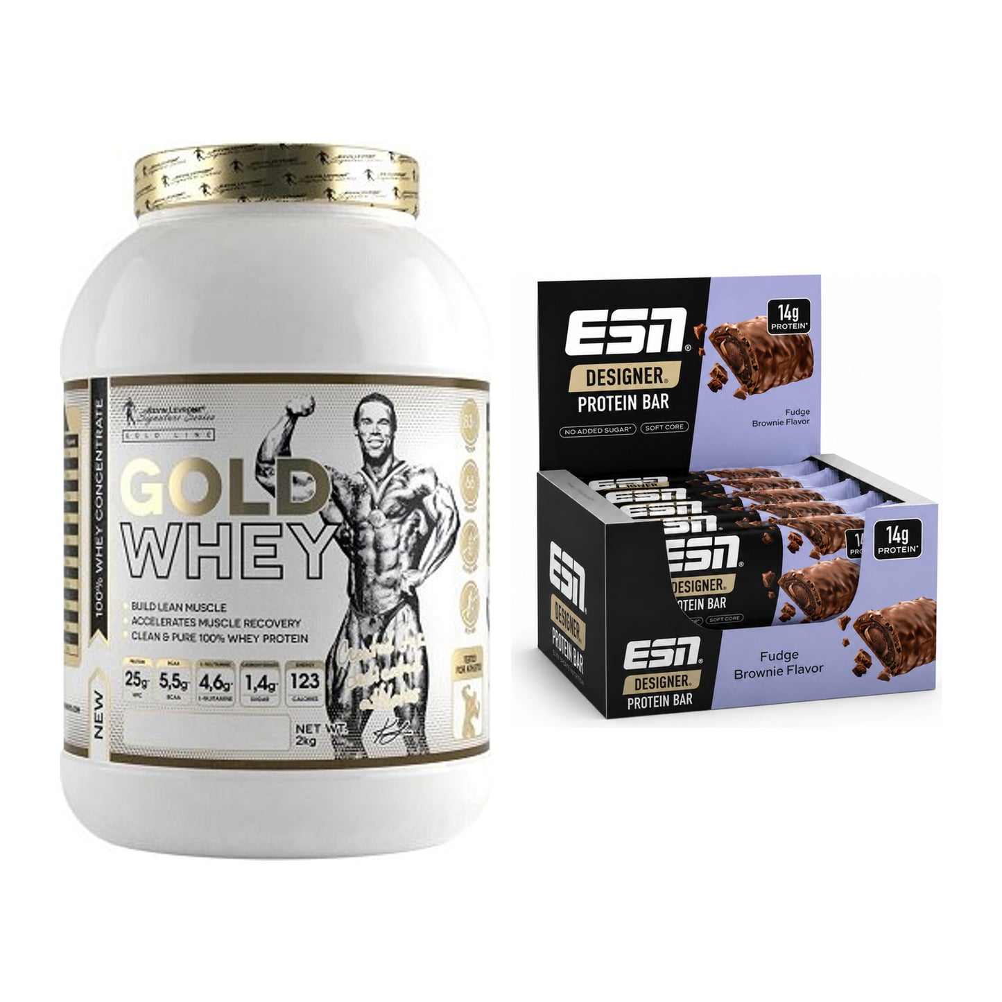 Schokolade Geschmacks-Duo: Kevin Levrone Gold + 2× ESN Designer Bar – alle enthaltenen Artikel