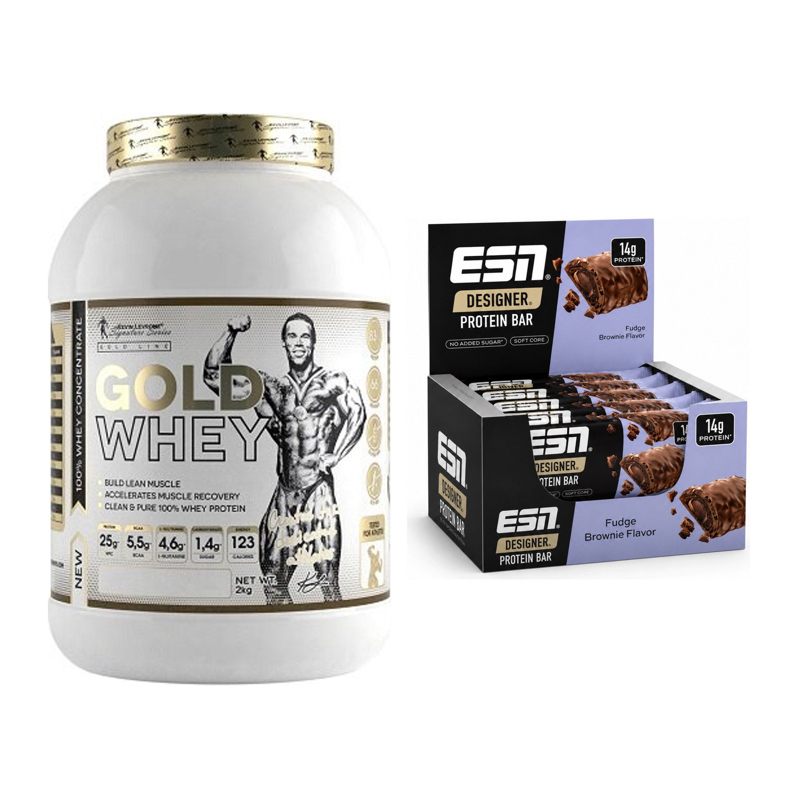 Schokolade Geschmacks-Duo: Kevin Levrone Gold + 2× ESN Designer Bar – alle enthaltenen Artikel