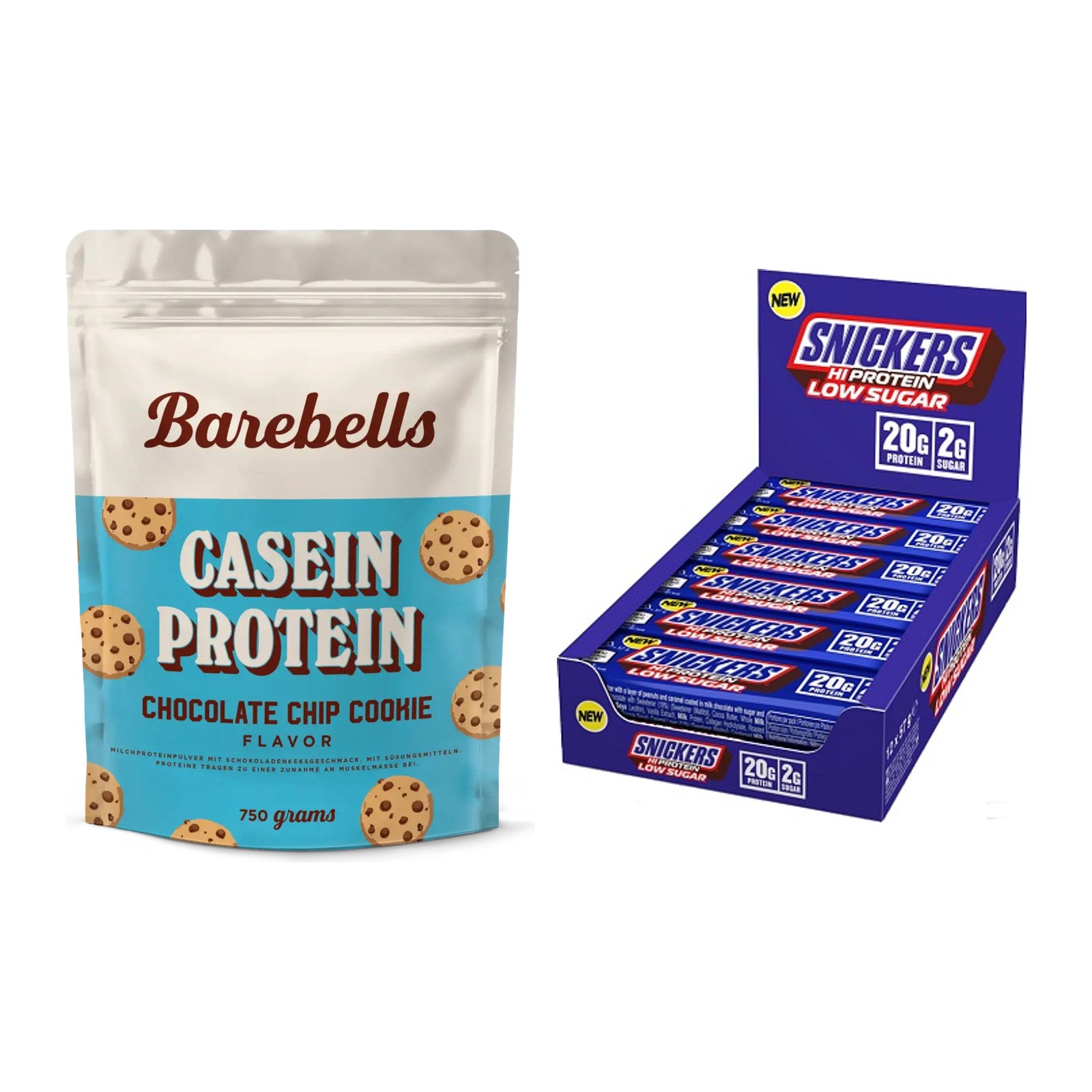Schokolade Geschmacks-Duo: Barebells Casein + 2× Snickers LOW SUGAR – alle enthaltenen Artikel