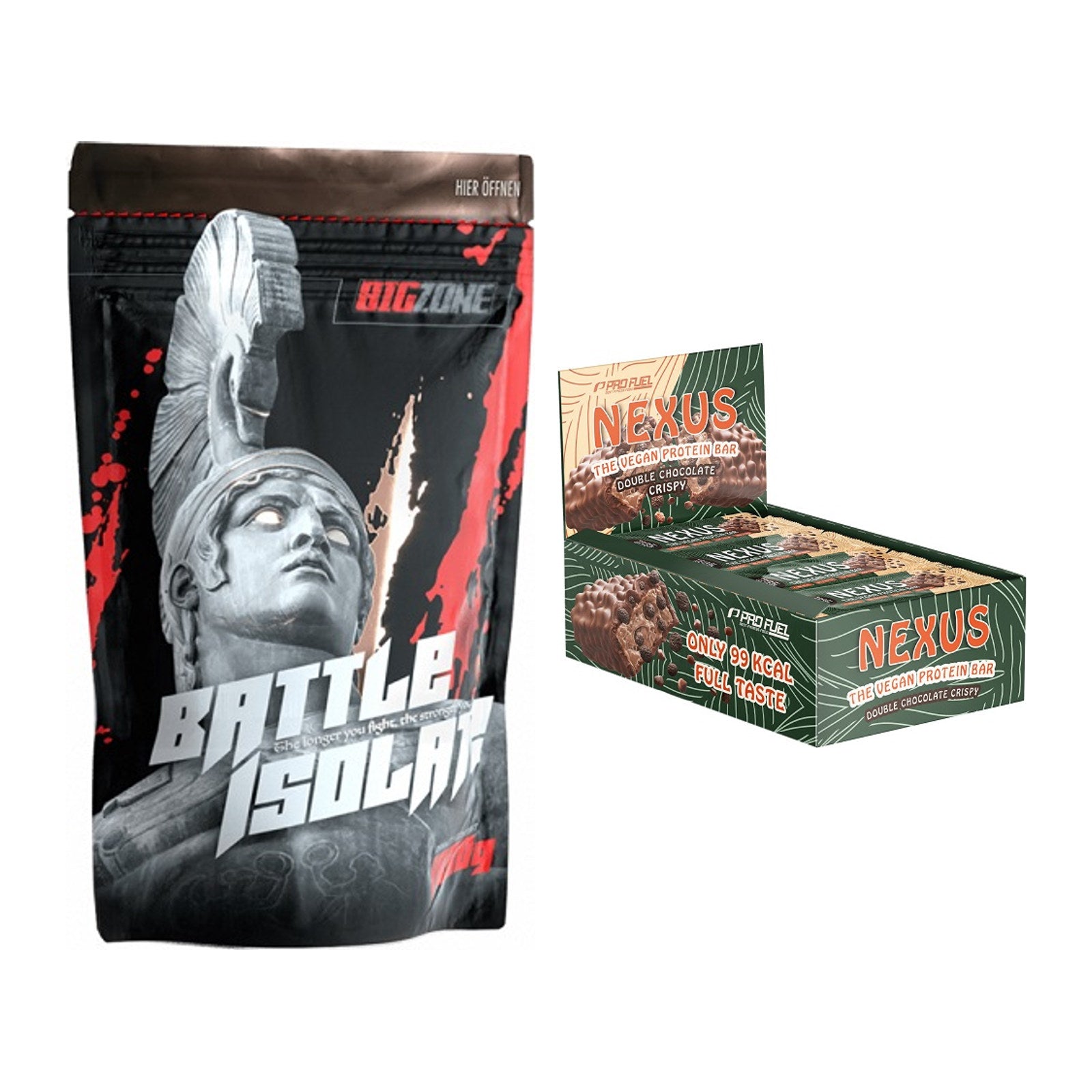 Schokolade Geschmacks-Duo: Big Zone Battle + 2× ProFuel Nexus – alle enthaltenen Artikel