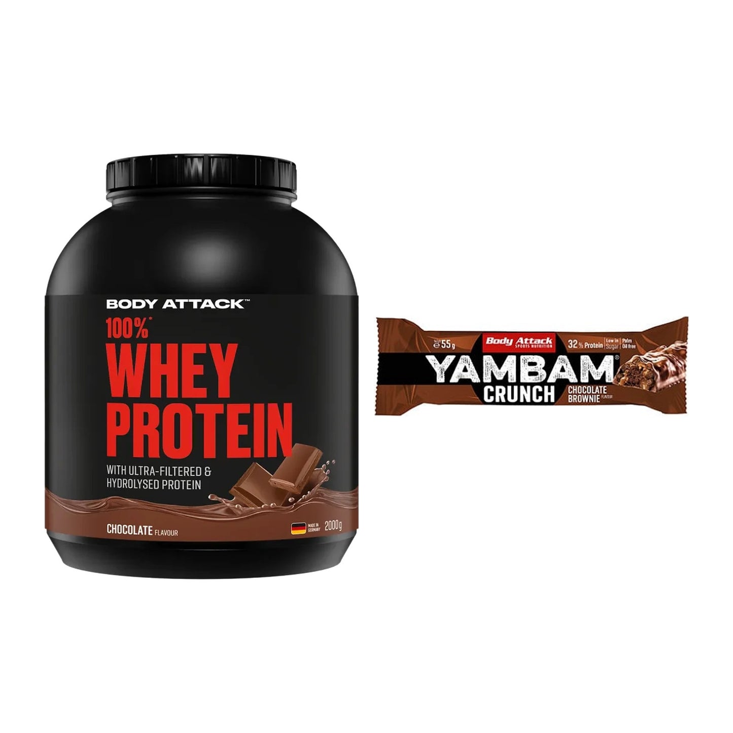 Schokolade Geschmacks-Duo: Body Attack 100% + 2× Body Attack YAMBAM – alle enthaltenen Artikel