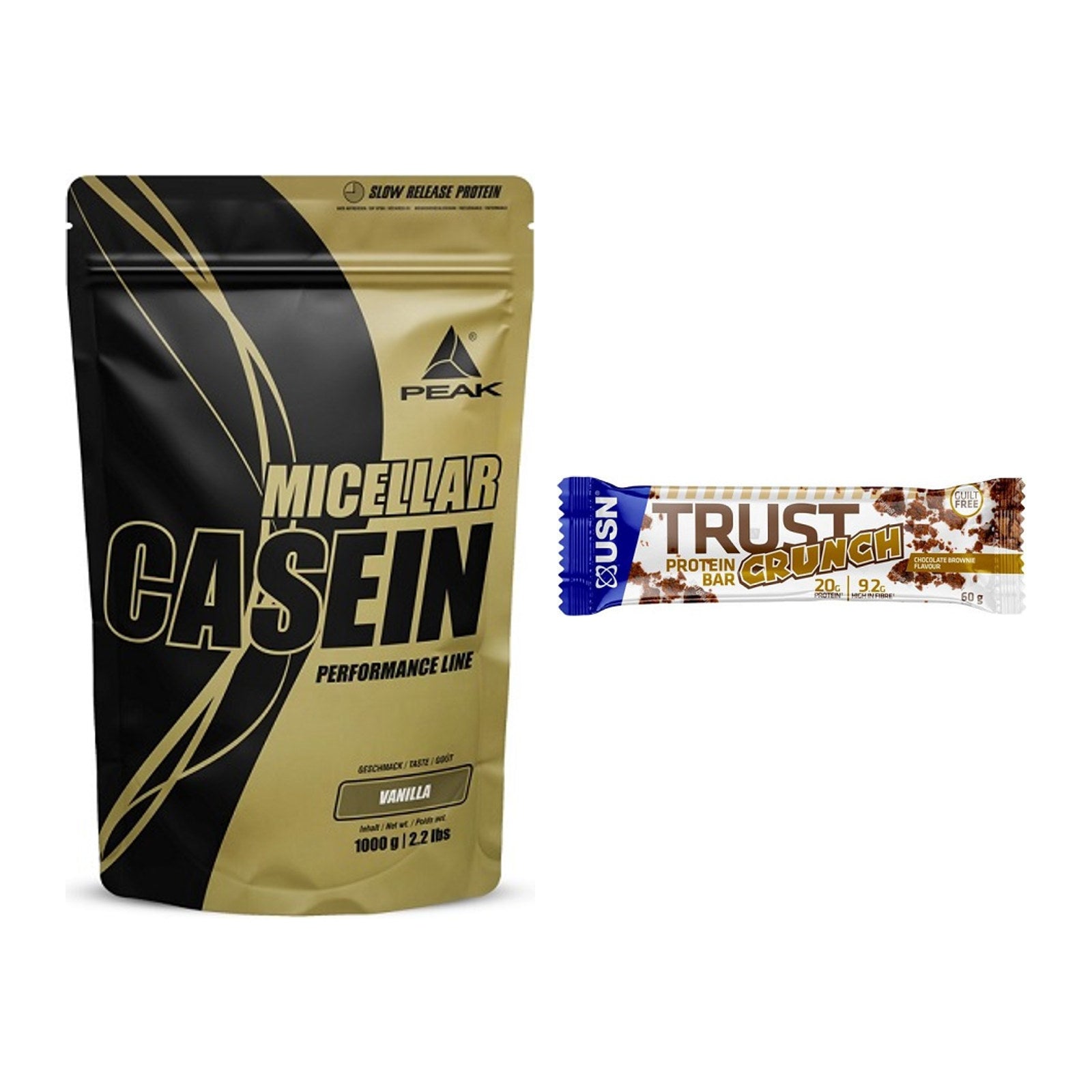 Schokolade Geschmacks-Duo: Peak Micellar Casein + 2× USN TRUST Crunch – alle enthaltenen Artikel