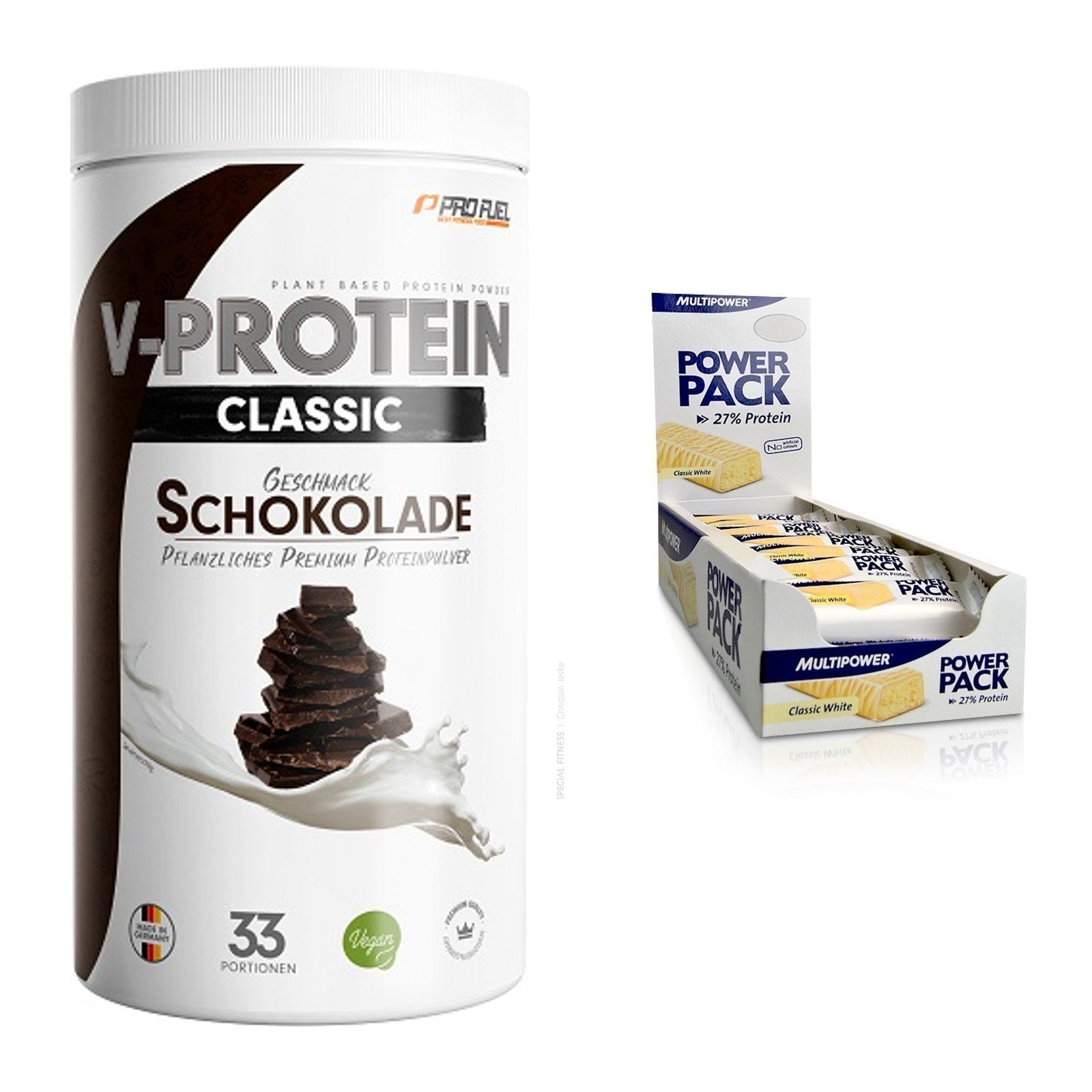 Schokolade Geschmacks-Duo: ProFuel VEGAN + 2× Multipower Power – alle enthaltenen Artikel