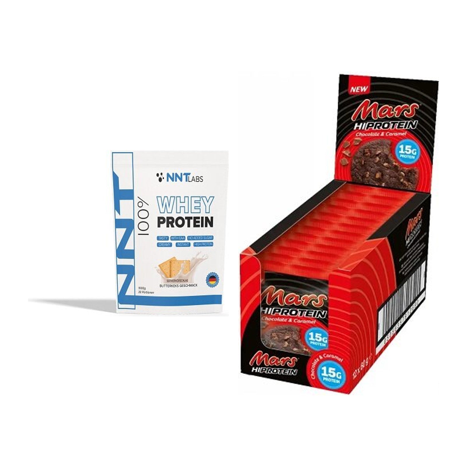 Schokolade Geschmacks-Duo: NNT Whey + 2× Mars High Protein Cookie – alle enthaltenen Artikel