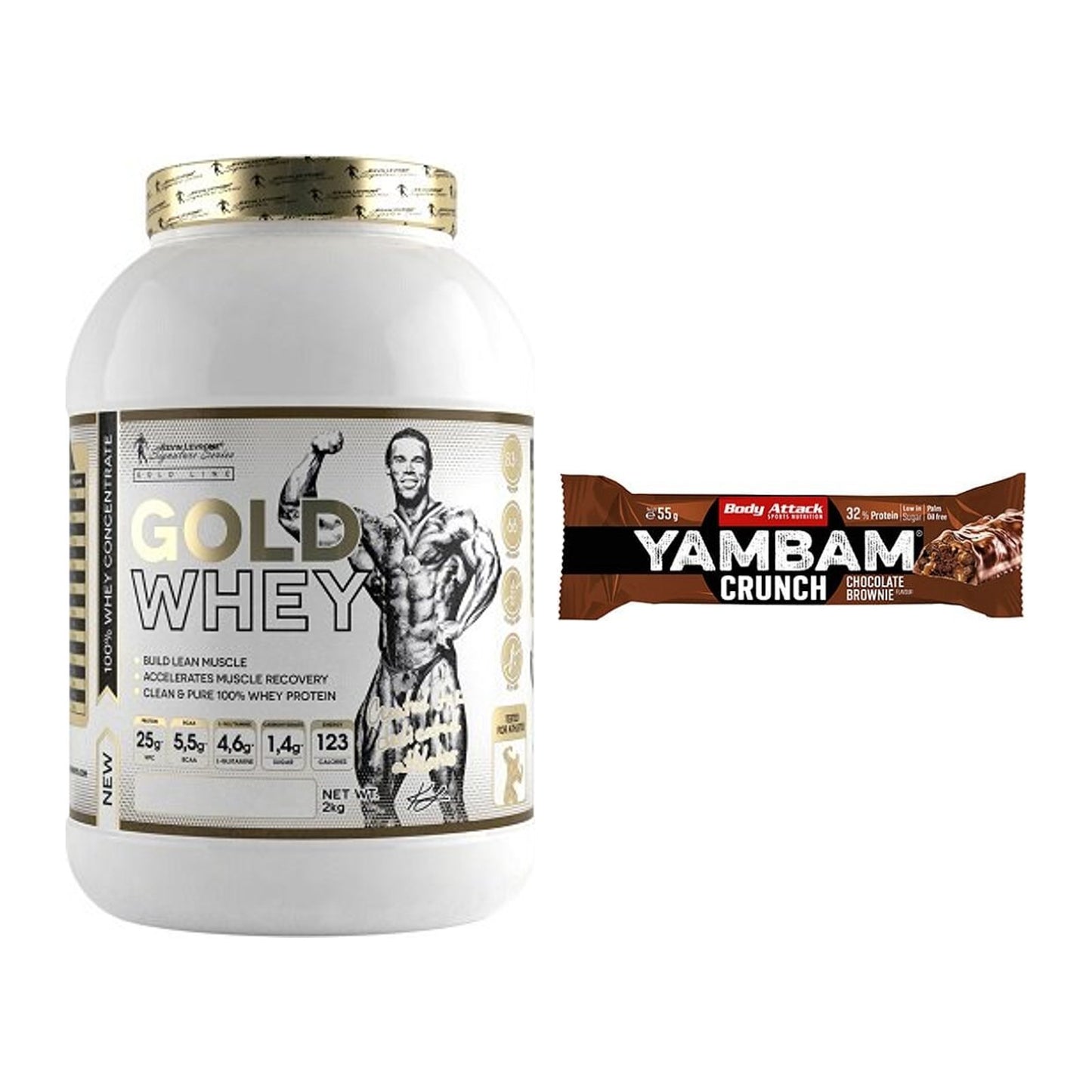 Schokolade Geschmacks-Duo: Kevin Levrone Gold + 2× Body Attack YAMBAM – alle enthaltenen Artikel