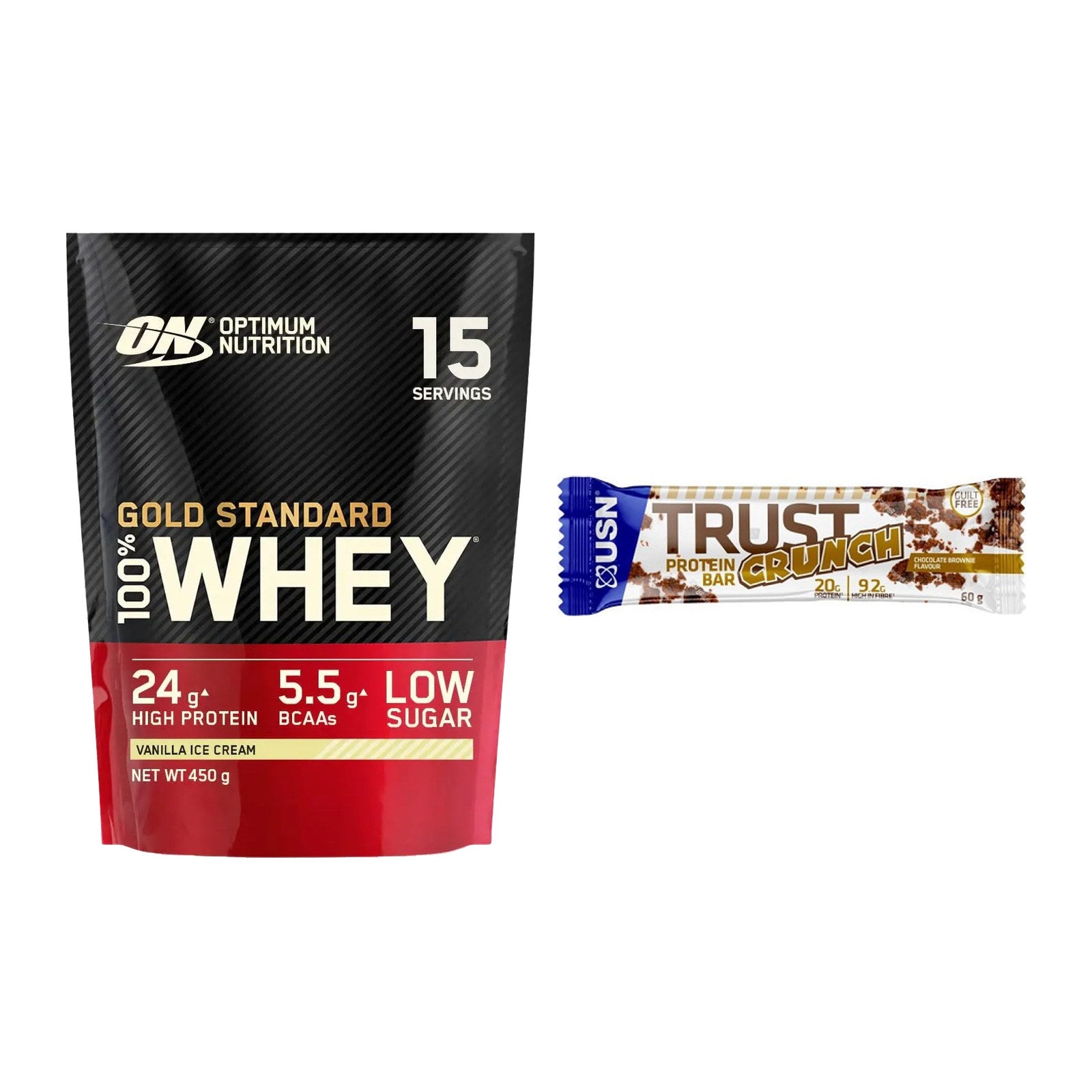 Schokolade Geschmacks-Duo: ON Whey Gold + 2× USN TRUST Crunch – alle enthaltenen Artikel