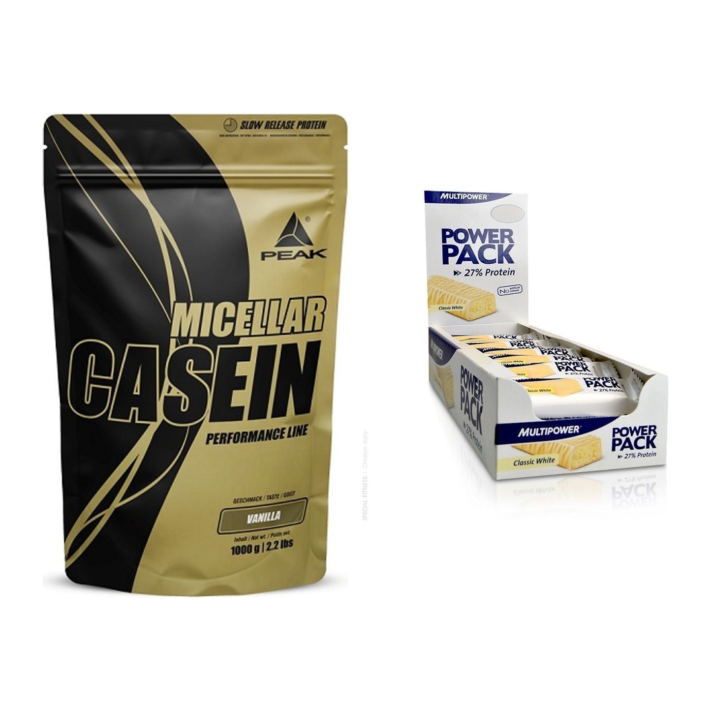 Schokolade Geschmacks-Duo: Peak Micellar Casein + 2× Multipower Power – alle enthaltenen Artikel