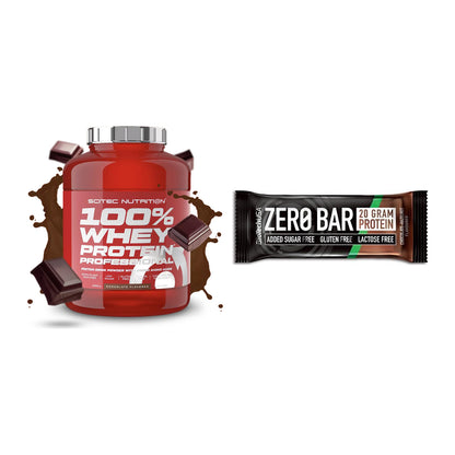 Schokolade Geschmacks-Duo: Scitec 100% Whey + 2× BioTech Zero Bar – alle enthaltenen Artikel