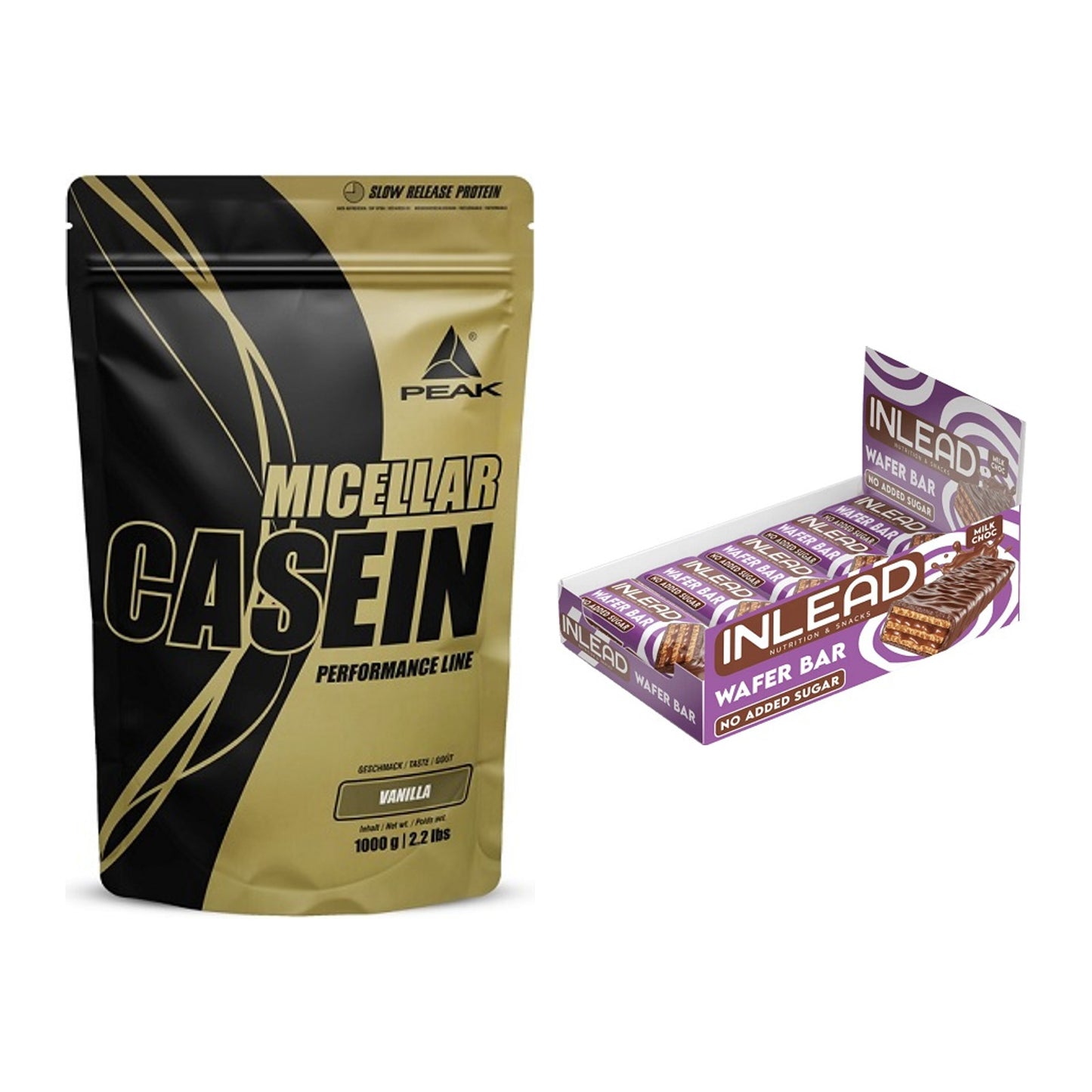 Schokolade Geschmacks-Duo: Peak Micellar Casein + 2× INLEAD Wafer Bar – alle enthaltenen Artikel