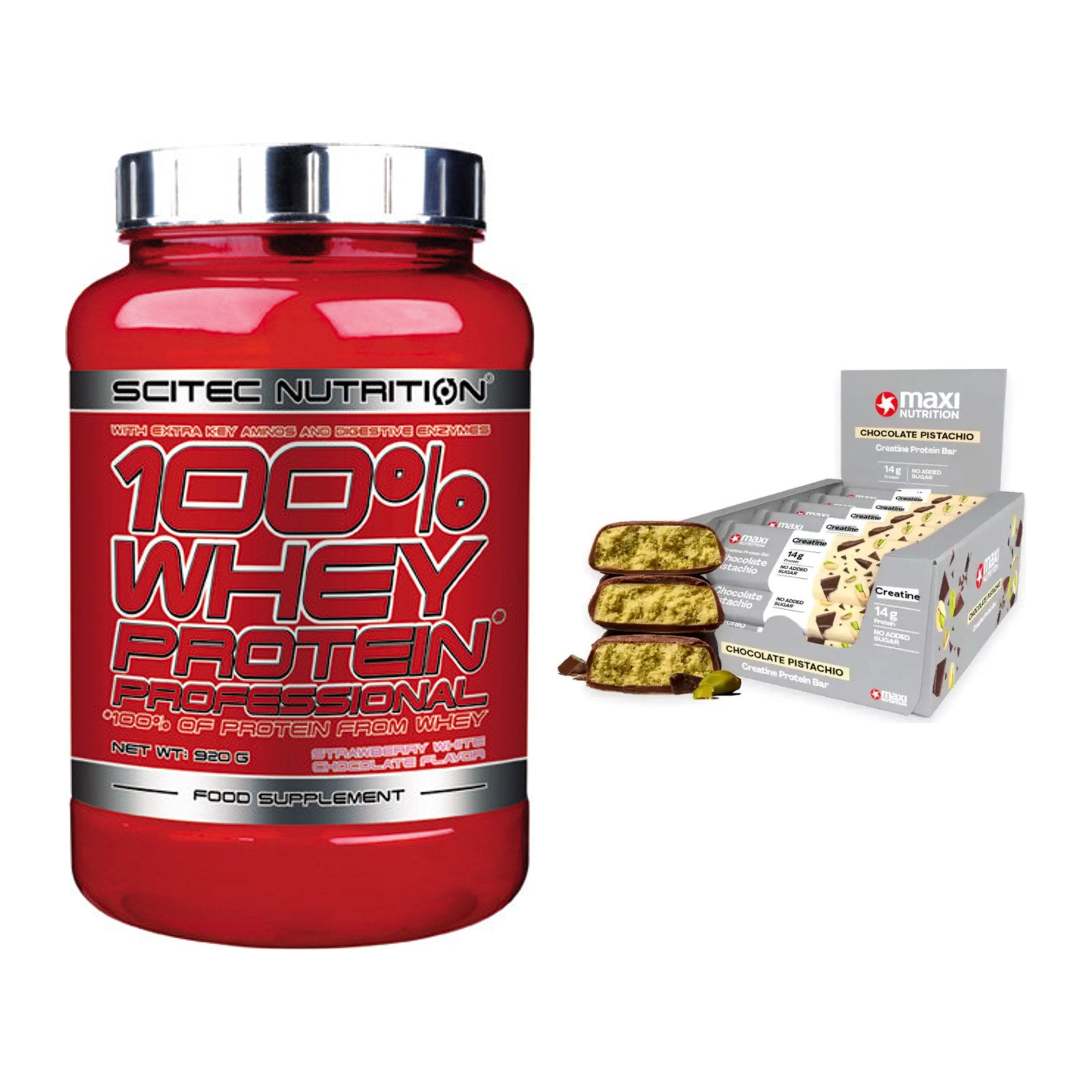 Schokolade Geschmacks-Duo: Scitec 100% Whey + 2× MaxiNutrition – alle enthaltenen Artikel