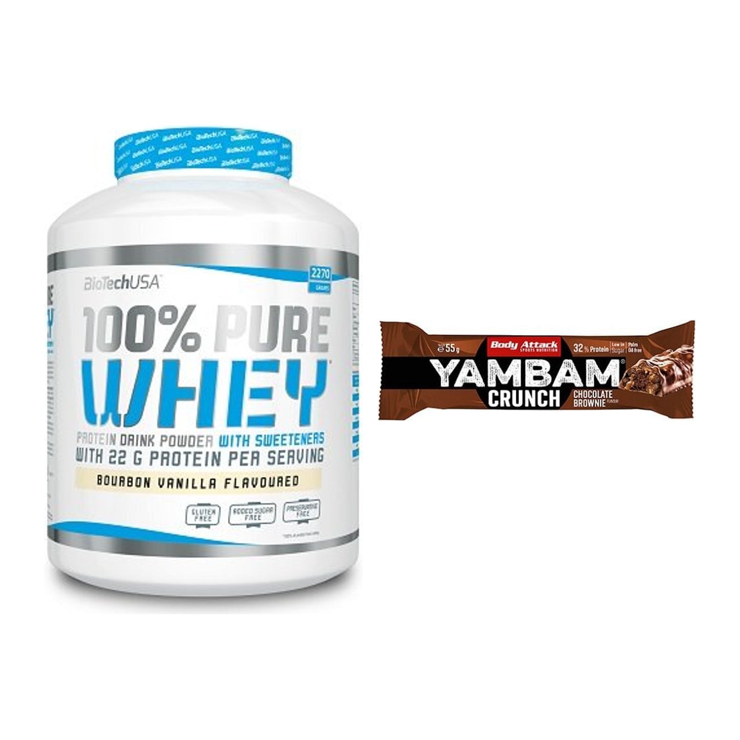 Schokolade Geschmacks-Duo: BioTech 100% Pure + 2× Body Attack YAMBAM – alle enthaltenen Artikel
