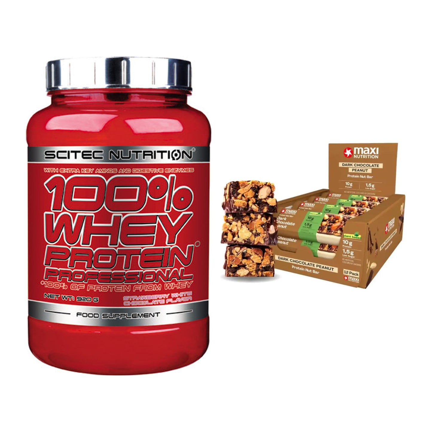 Schokolade Geschmacks-Duo: Scitec 100% Whey + 2× MaxiNutrition – alle enthaltenen Artikel
