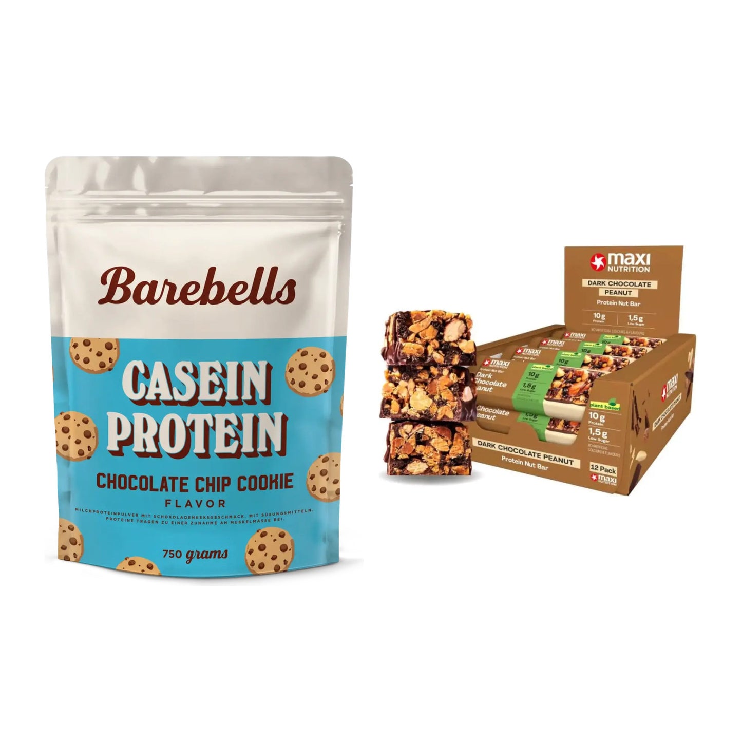 Schokolade Geschmacks-Duo: Barebells Casein + 2× MaxiNutrition – alle enthaltenen Artikel