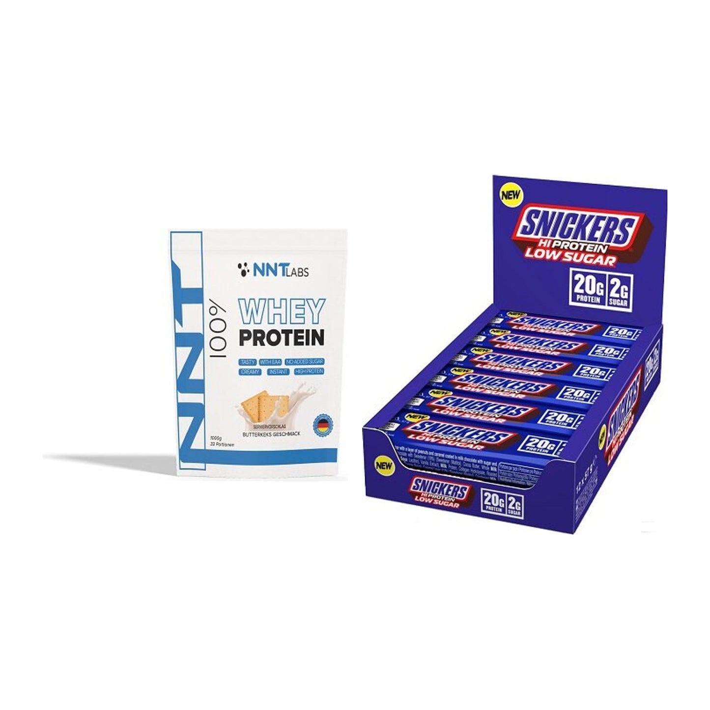 Schokolade Geschmacks-Duo: NNT Whey + 2× Snickers LOW SUGAR – alle enthaltenen Artikel