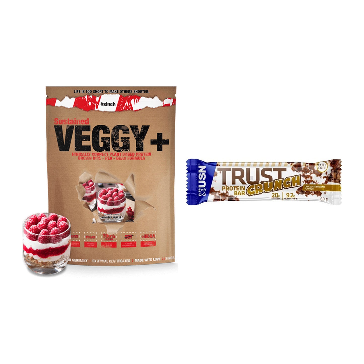 Schokolade Geschmacks-Duo: Sinob VEGGY + VEGAN + 2× USN TRUST Crunch – alle enthaltenen Artikel