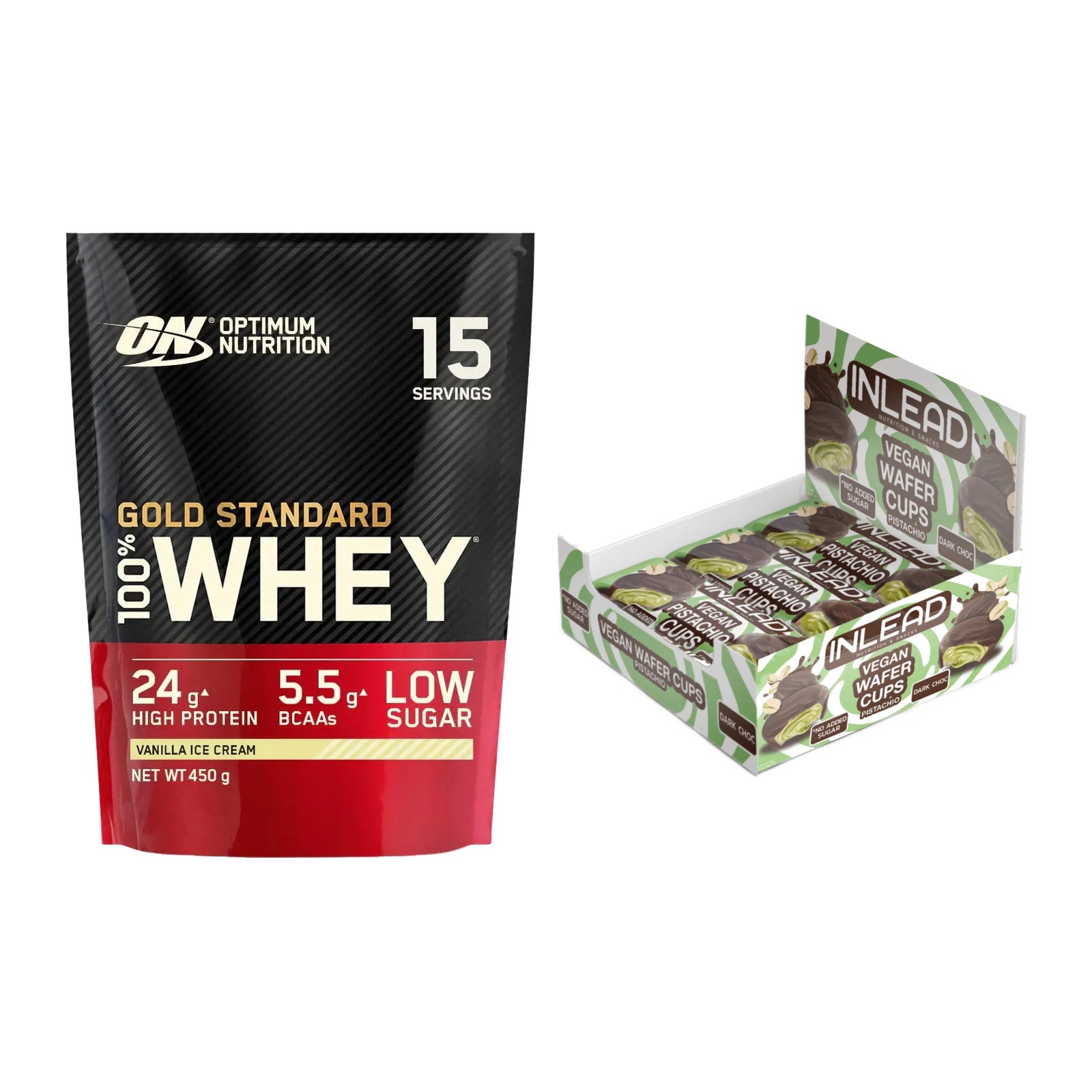Schokolade Geschmacks-Duo: ON Whey Gold + 2× INLEAD Wafer Cups – alle enthaltenen Artikel