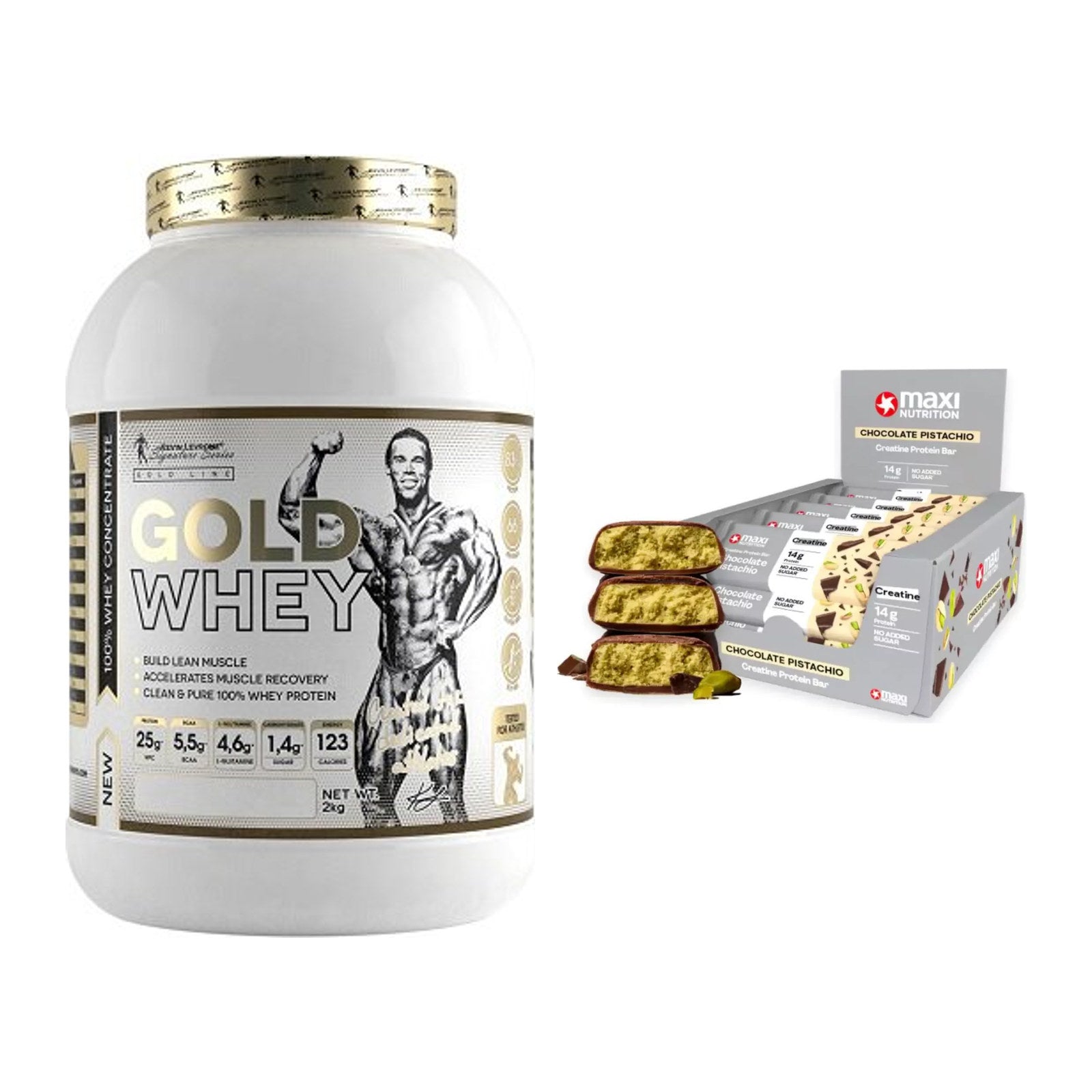 Schokolade Geschmacks-Duo: Kevin Levrone Gold + 2× MaxiNutrition – alle enthaltenen Artikel