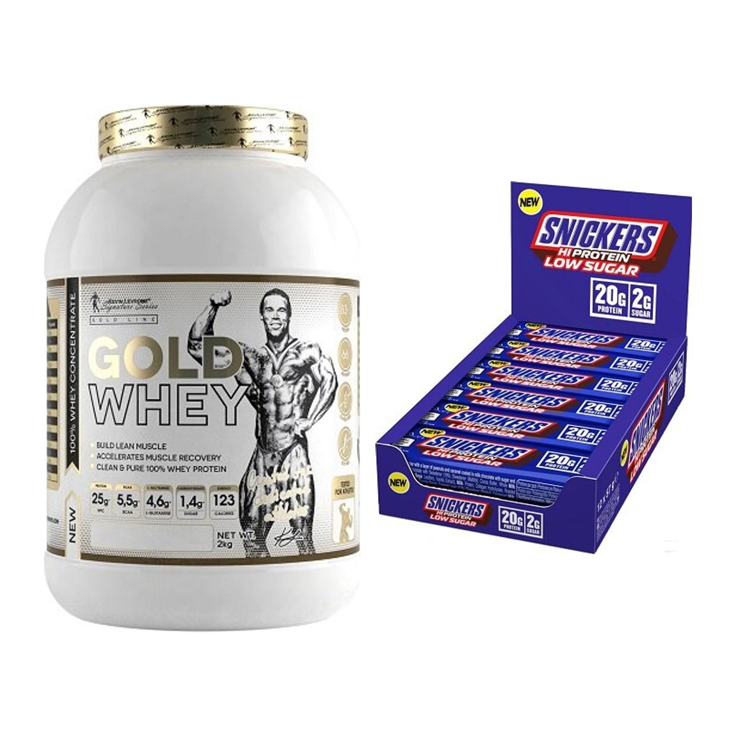 Schokolade Geschmacks-Duo: Kevin Levrone Gold + 2× Snickers LOW SUGAR – alle enthaltenen Artikel