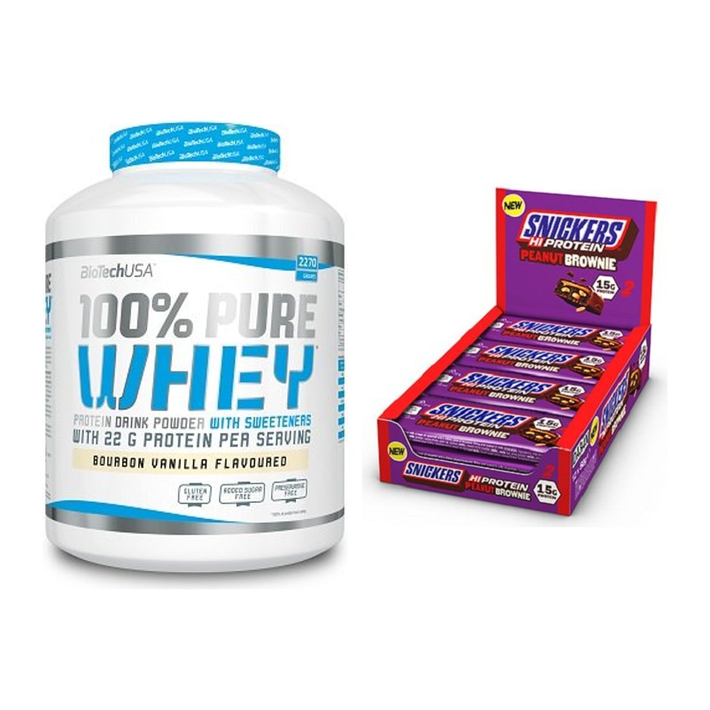 Schokolade Geschmacks-Duo: BioTech 100% Pure + 2× Snickers High – alle enthaltenen Artikel