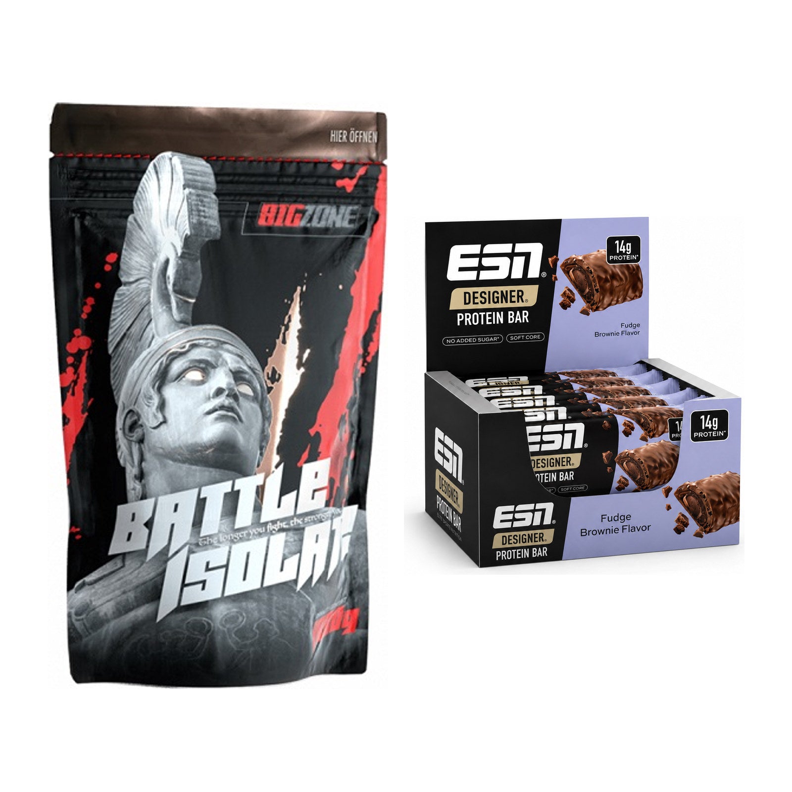Schokolade Geschmacks-Duo: Big Zone Battle + 2× ESN Designer Bar – alle enthaltenen Artikel