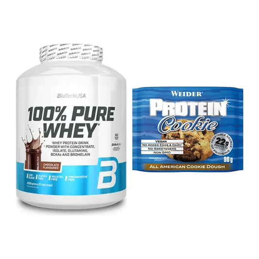 Keks Geschmacks-Duo: BioTech 100% Pure Whey + 2× Weider Protein Cookie – alle enthaltenen Artikel