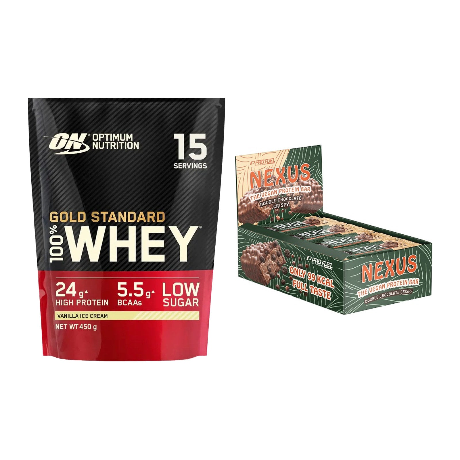 Schokolade Geschmacks-Duo: ON Whey Gold + 2× ProFuel Nexus – alle enthaltenen Artikel