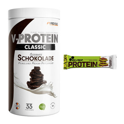 Schokolade Geschmacks-Duo: ProFuel VEGAN + 2× Olimp Protein Bar – alle enthaltenen Artikel