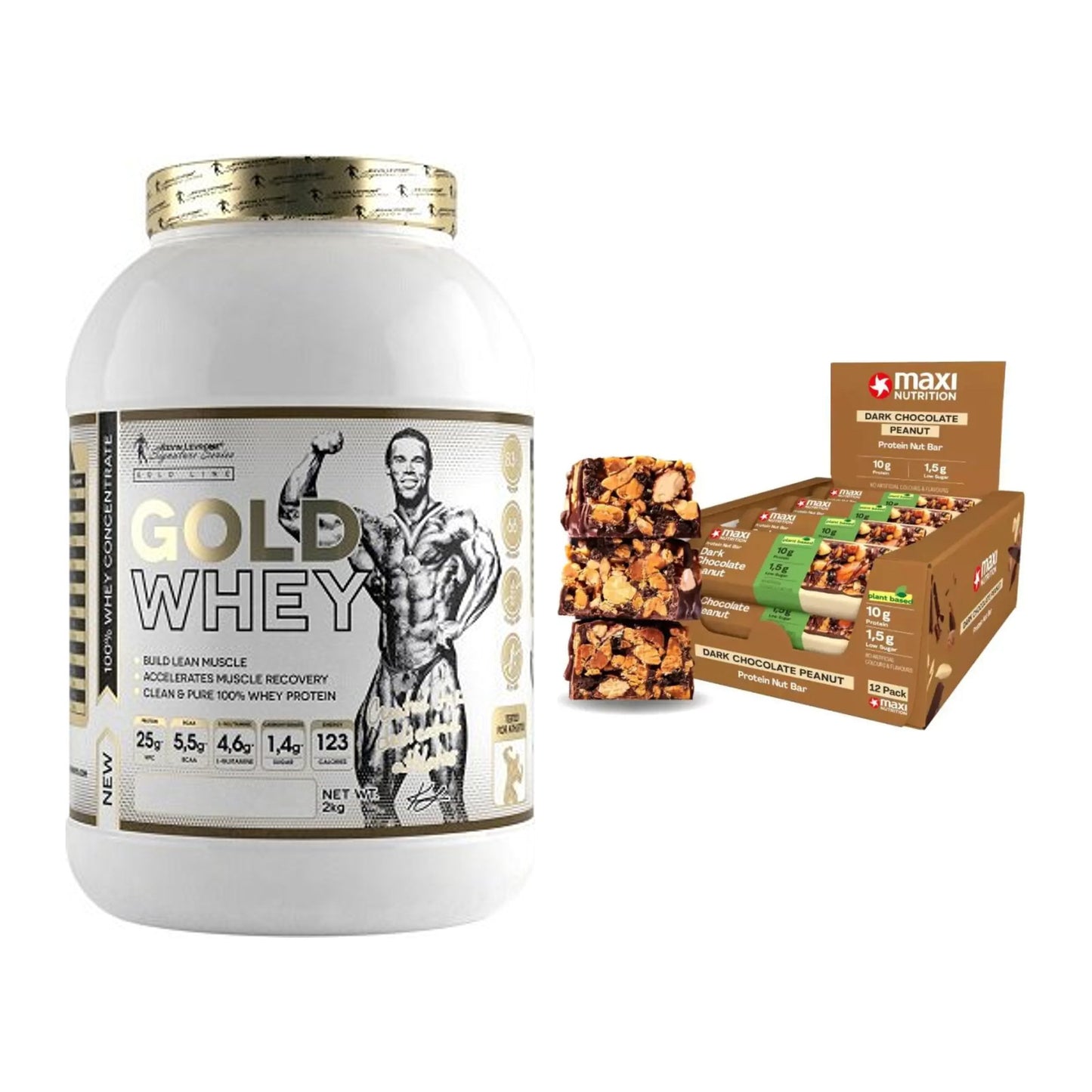 Schokolade Geschmacks-Duo: Kevin Levrone Gold + 2× MaxiNutrition – alle enthaltenen Artikel
