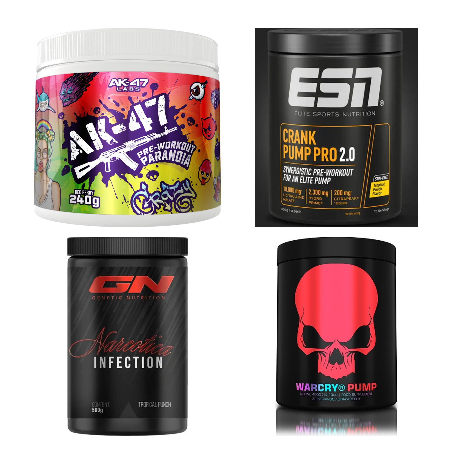 Fruchtmix Sorten-Großset: AK47 Labs + ESN Crank Pump + 2 weitere – alle enthaltenen Artikel