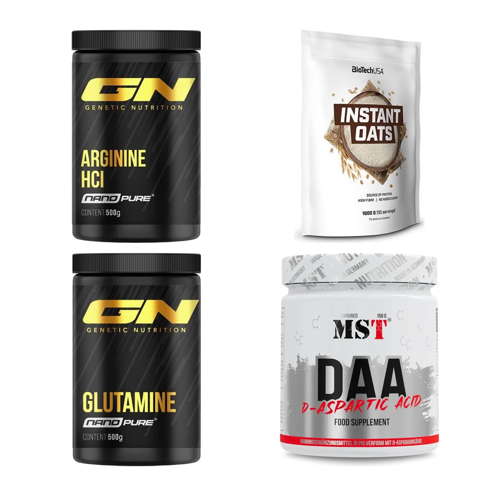 Neutral Sorten-Großset: GN Arginine HCL + BioTech Instant + 2 weitere – alle enthaltenen Artikel
