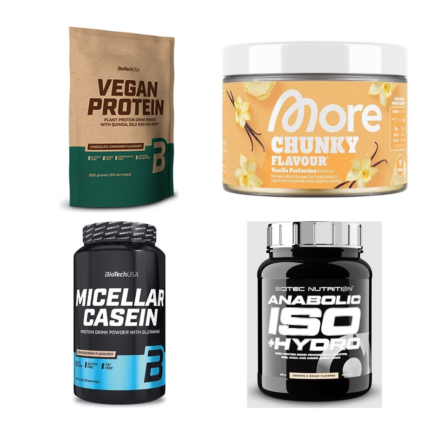 Vanille Sorten-Großset: BioTech Vegan + More Nutrition + 2 weitere – alle enthaltenen Artikel