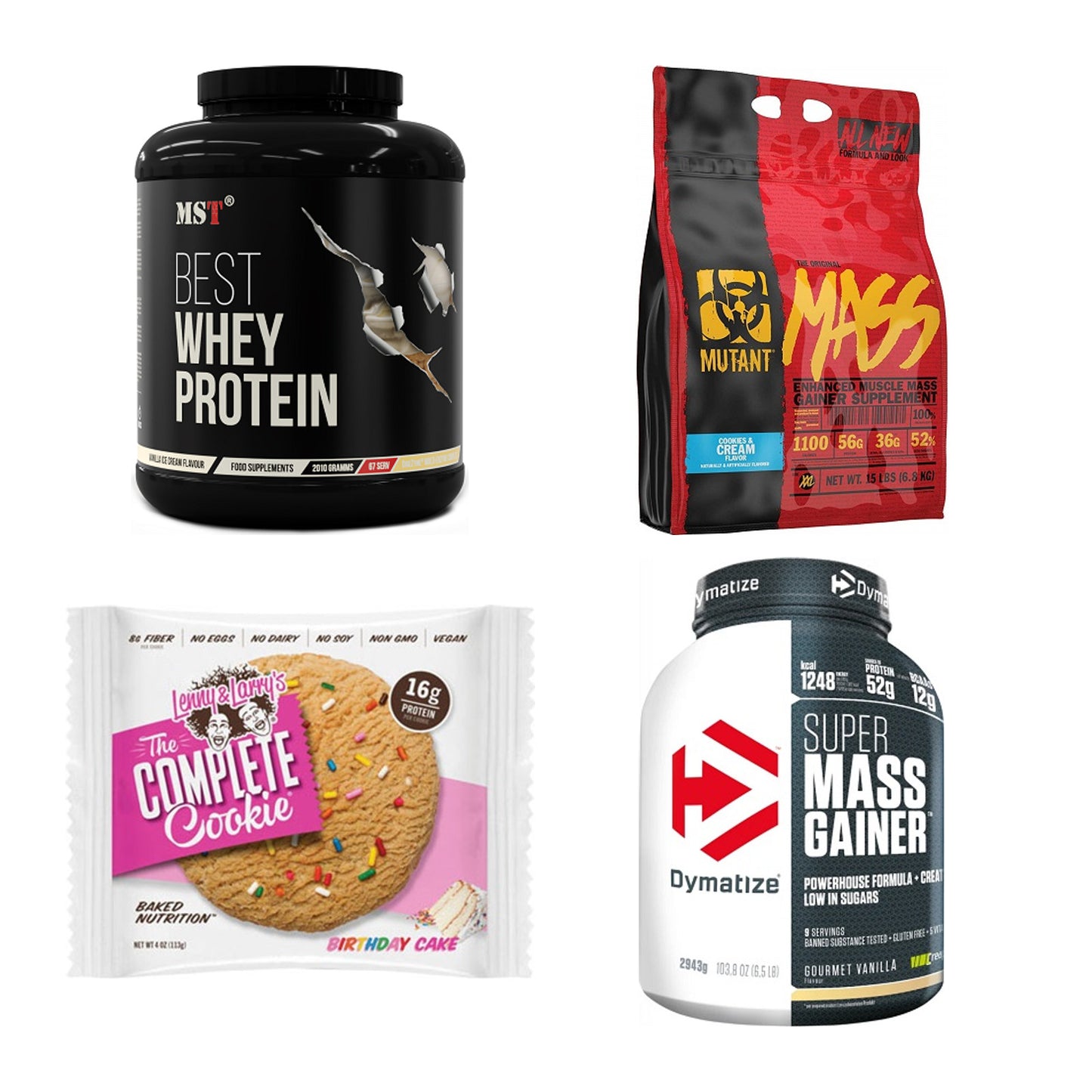 Keks Sorten-Großset: MST Best Whey Protein + Mutant Mass + 2 weitere – alle enthaltenen Artikel