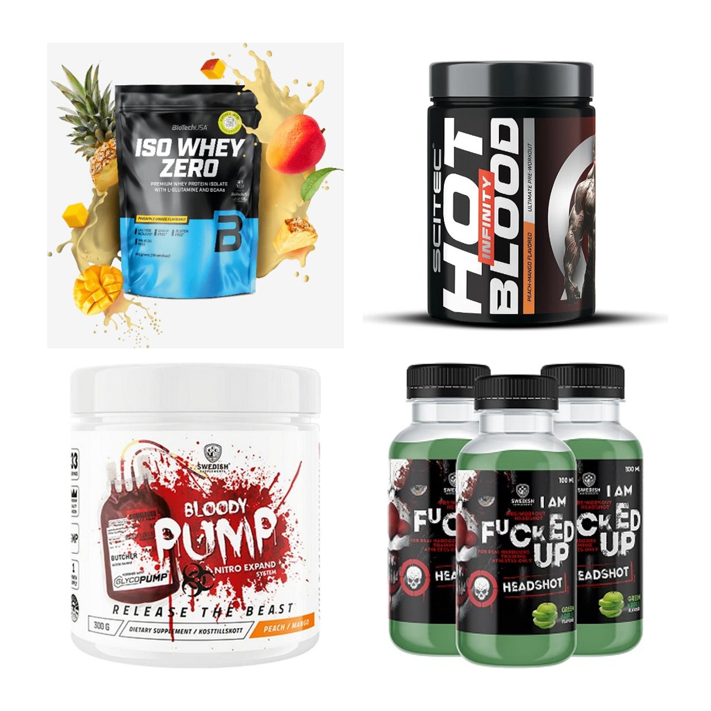 Mango Sorten-Großset: BioTech Iso Whey + Scitec Hot Blood + 2 weitere – alle enthaltenen Artikel