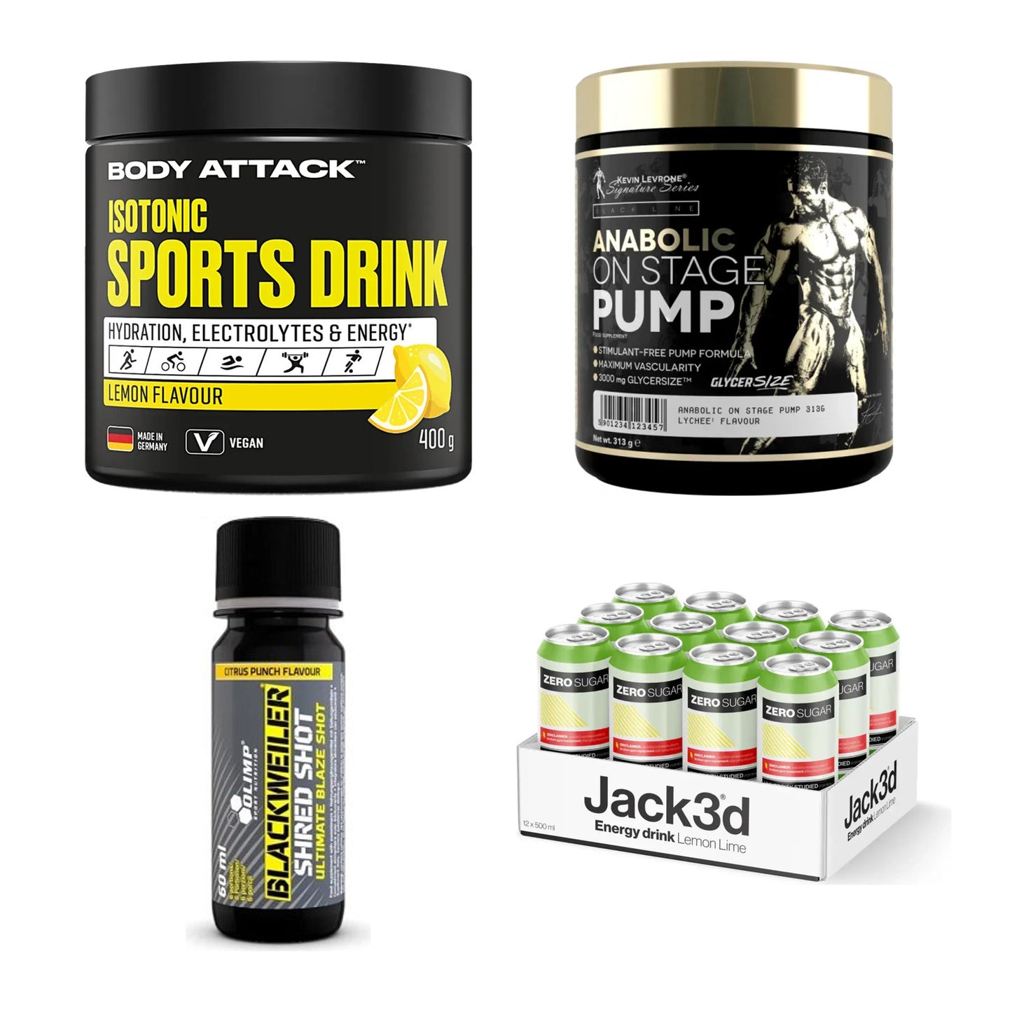 Zitrone Sorten-Großset: Body Attack + Kevin Levrone + 2 weitere – alle enthaltenen Artikel